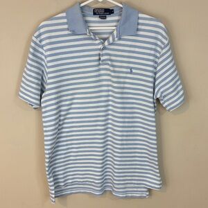 Polo Ralph Lauren Light Blue and White Striped Golf Polo Size Medium